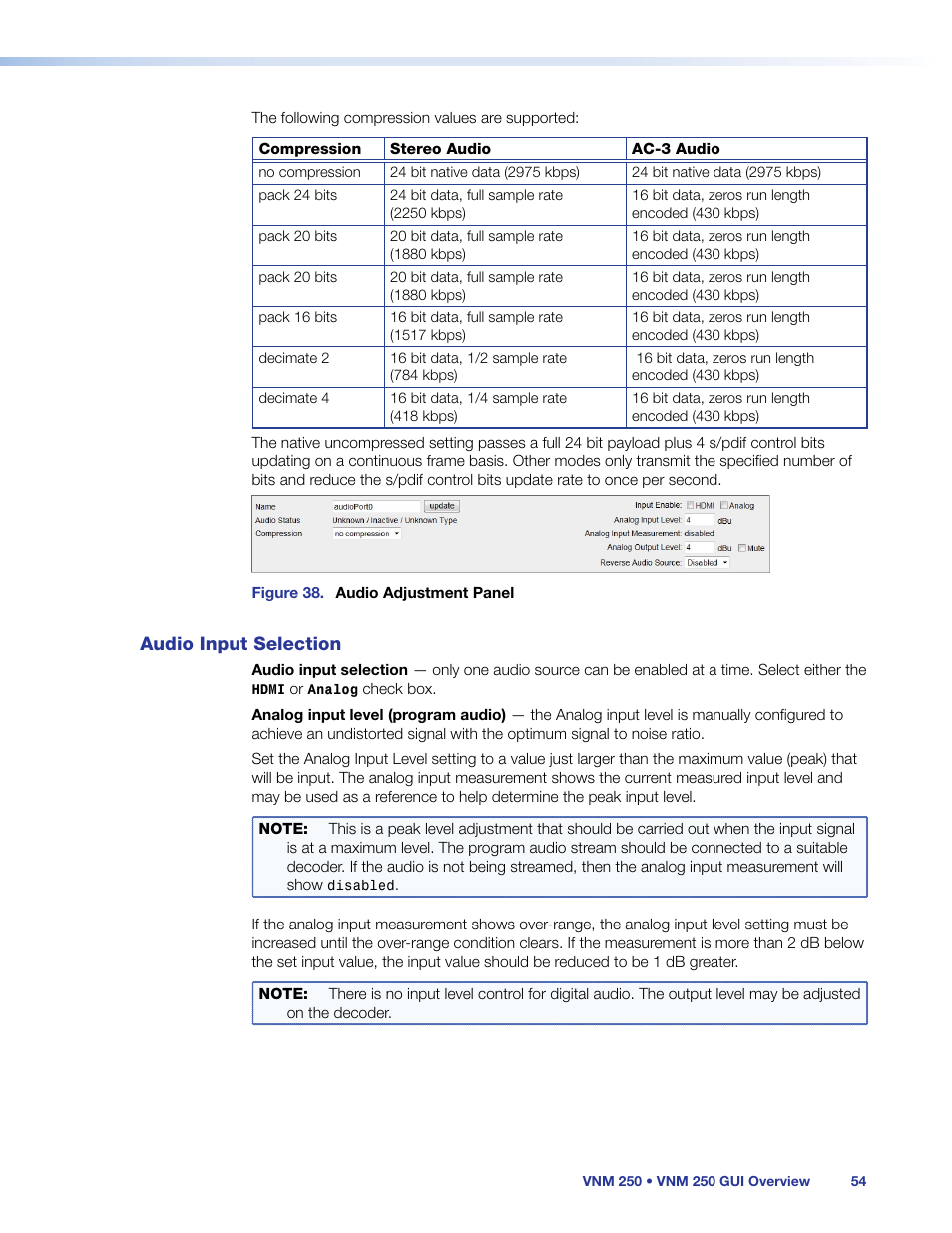 Audio input selection | Extron Electronics VN-Matrix 250 User Guide User Manual | Page 60 / 137