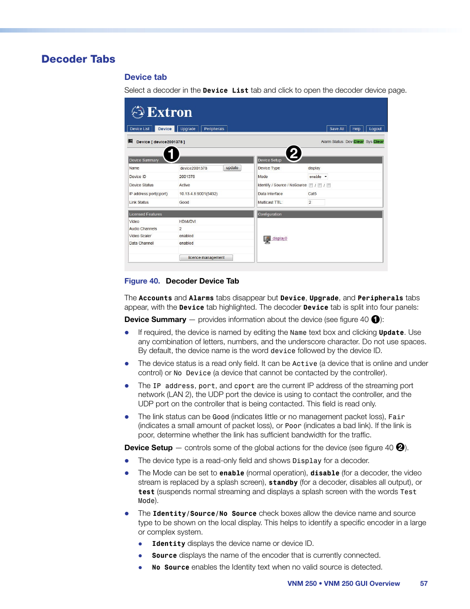 Decoder tabs, Decoder device | Extron Electronics VN-Matrix 250 User Guide User Manual | Page 63 / 137
