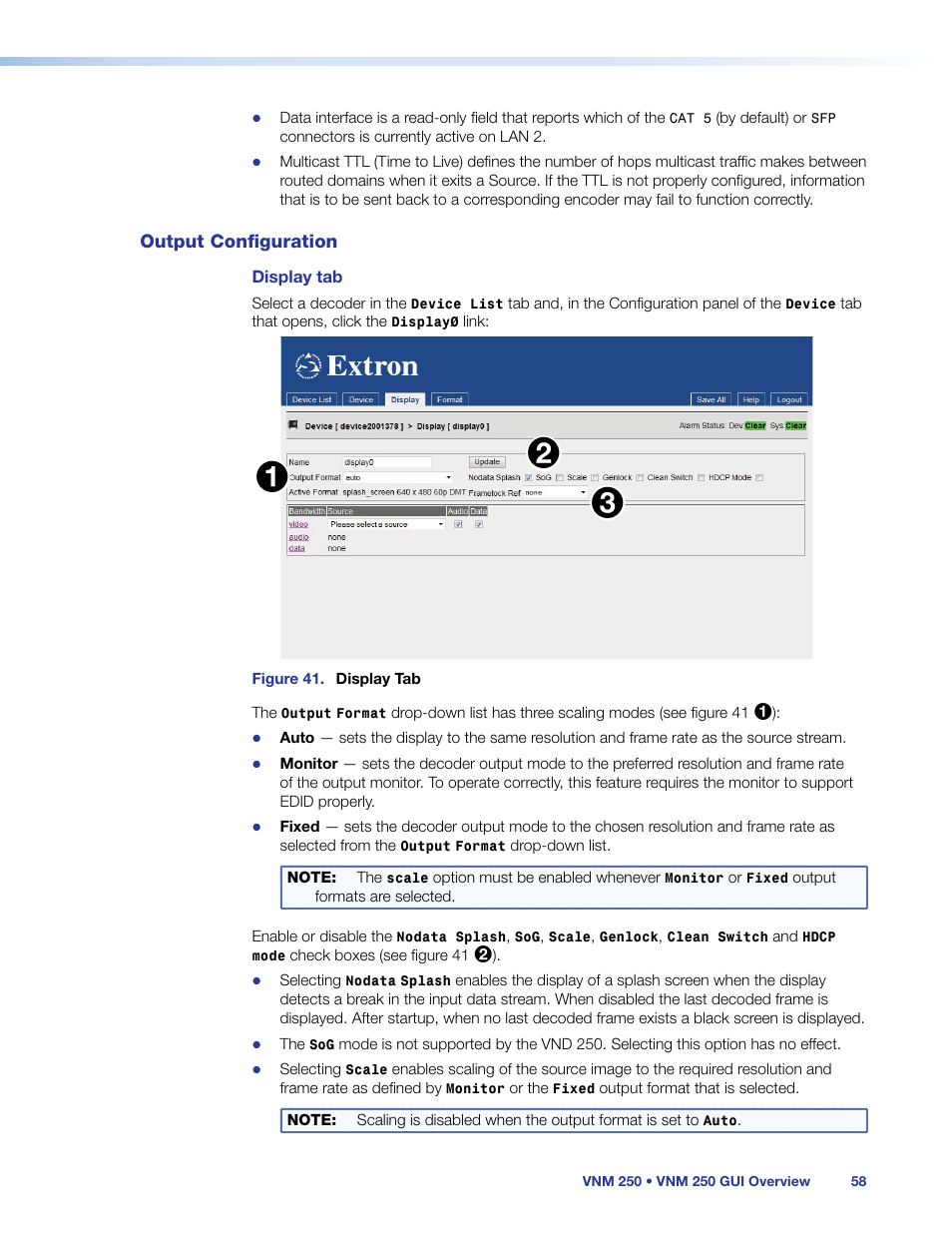 Output configuration, Display, Display tab | Extron Electronics VN-Matrix 250 User Guide User Manual | Page 64 / 137