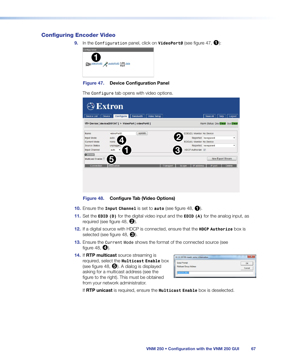 Configuring encoder video | Extron Electronics VN-Matrix 250 User Guide User Manual | Page 73 / 137