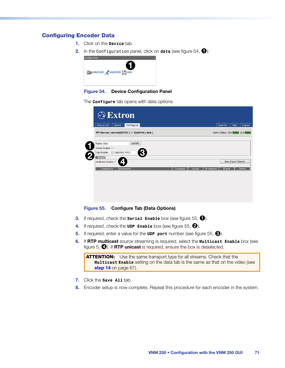 Configuring encoder data | Extron Electronics VN-Matrix 250 User Guide User Manual | Page 77 / 137