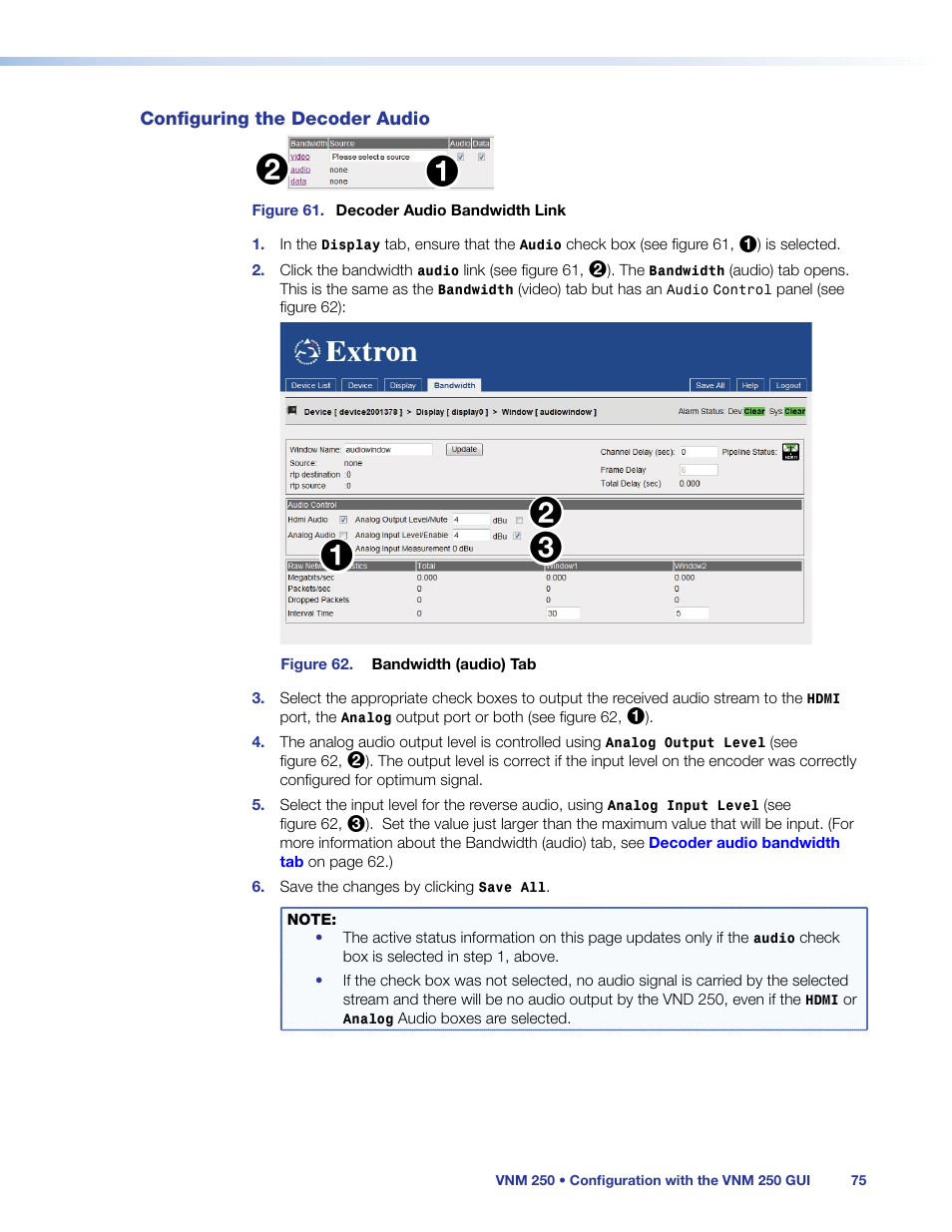 Configuring the decoder audio | Extron Electronics VN-Matrix 250 User Guide User Manual | Page 81 / 137