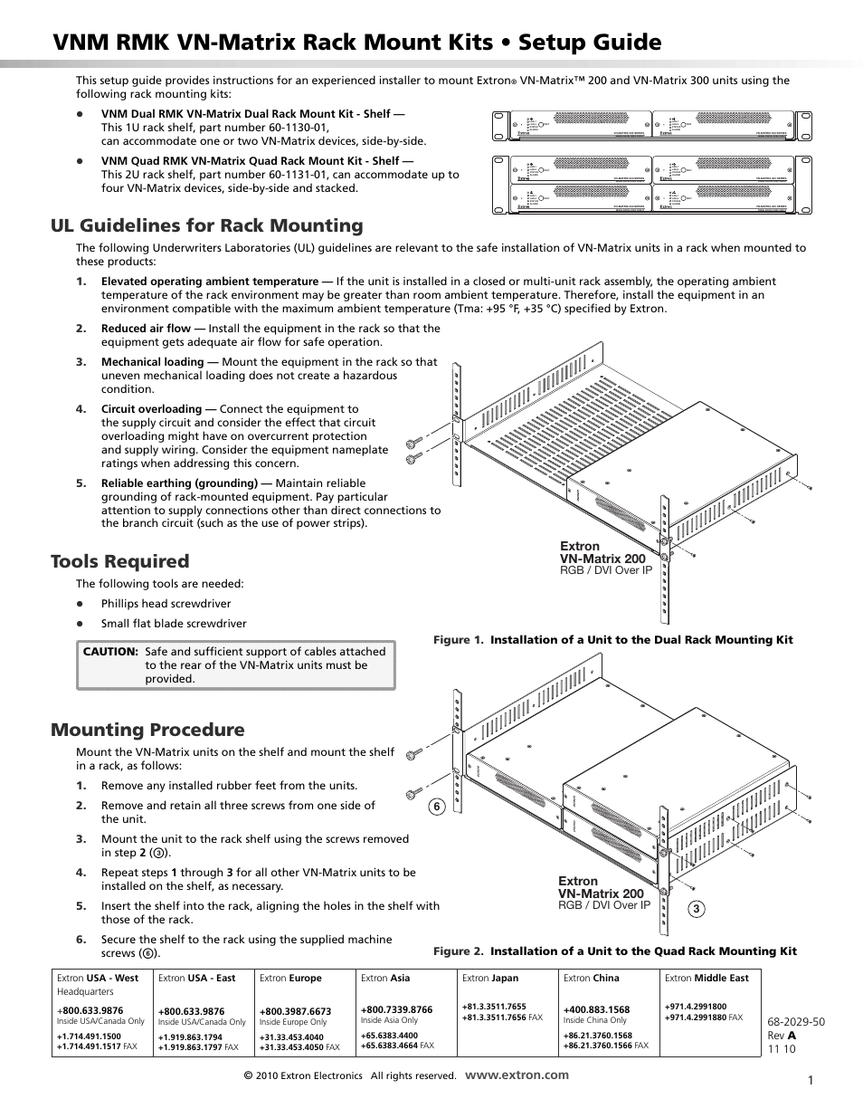 Extron Electronics VNM RMK VN-Matrix Rack Mount Kits Setup Guide User Manual | 1 page