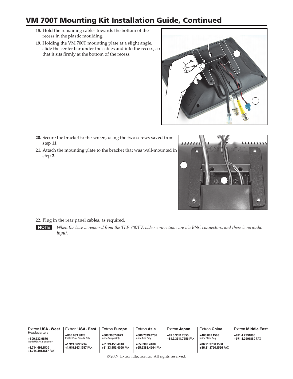 Vm 700t mounting kit installation guide, continued | Extron Electronics VM 700T Mounting Kit Installation User Manual | Page 4 / 4