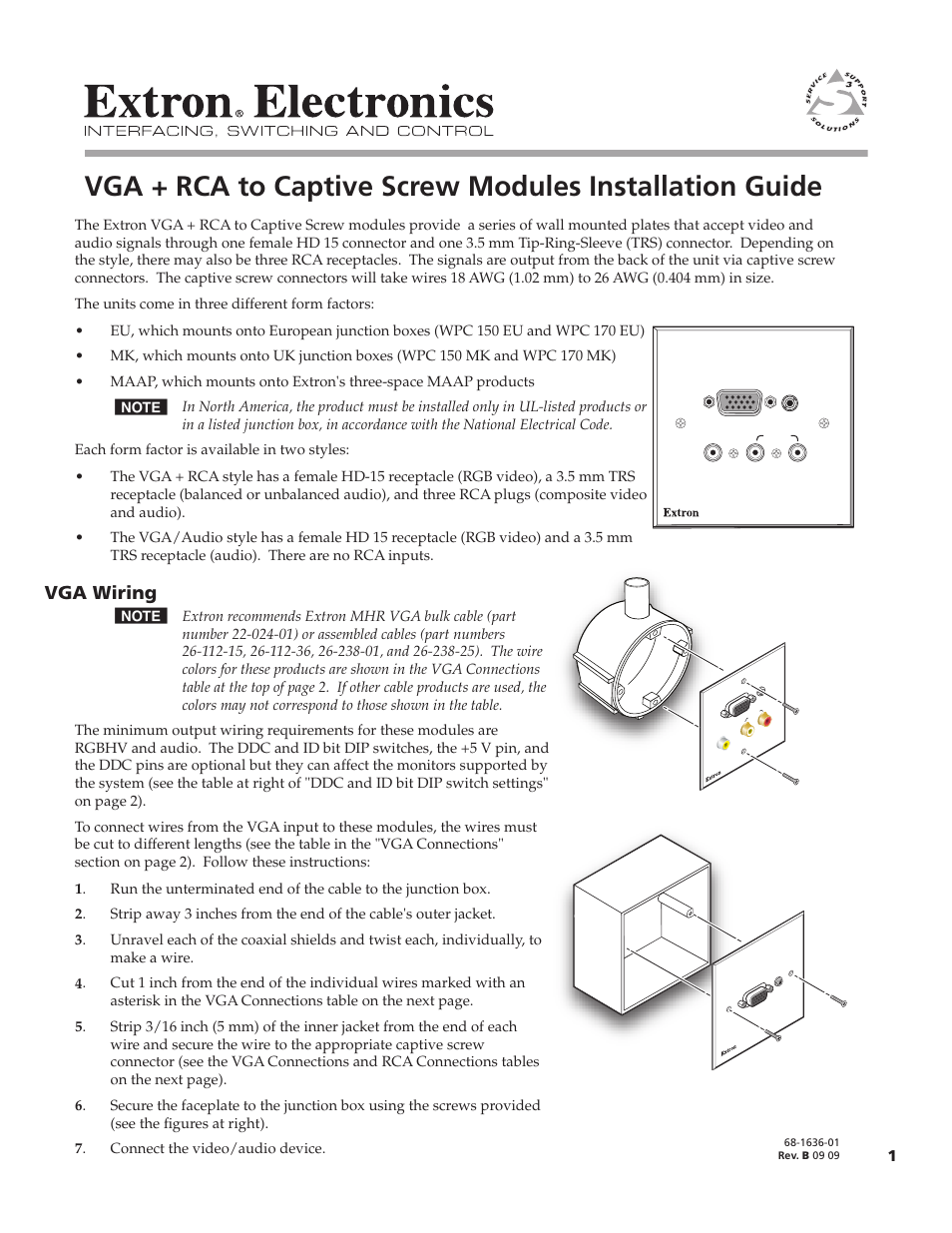 Extron Electronics VGA + RCA to Captive Screw Modules Installation User Manual | 2 pages