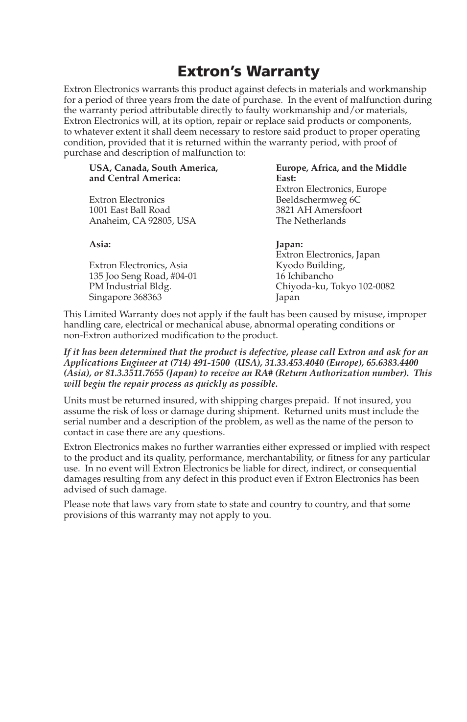 Extron’s warranty | Extron Electronics VersaTools MTP Series Setup Guide User Manual | Page 23 / 24