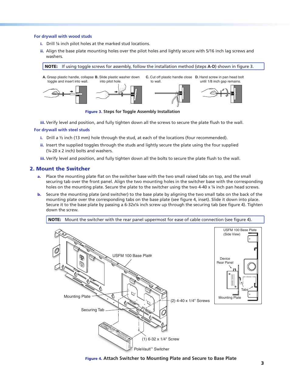 Extron Electronics USFM 100 Installation User Manual | Page 3 / 8