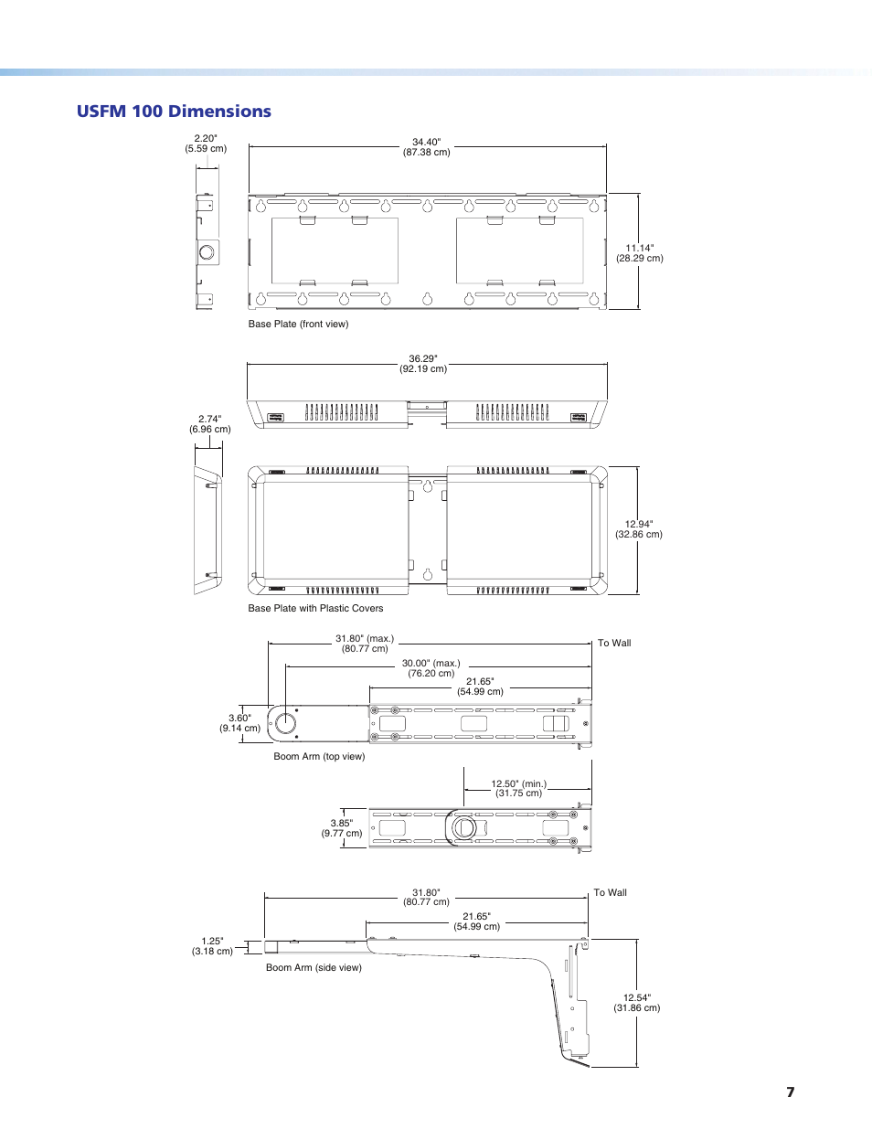 Usfm 100 dimensions | Extron Electronics USFM 100 Installation User Manual | Page 7 / 8