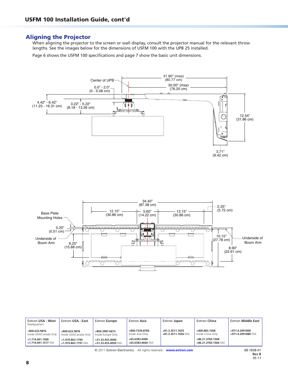 Usfm 100 installation guide, cont'd, Aligning the projector | Extron Electronics USFM 100 Installation User Manual | Page 8 / 8