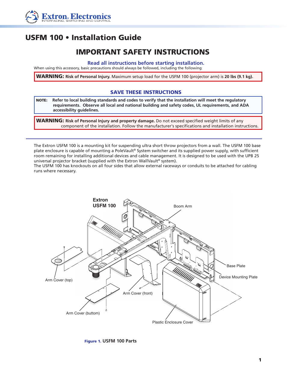 Extron Electronics USFM 100 Installation imp User Manual | 8 pages