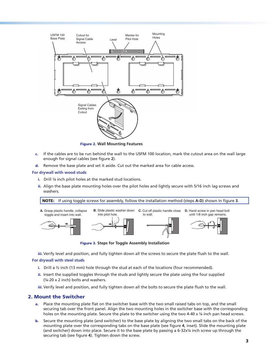 Mount the switcher | Extron Electronics USFM 100 Installation imp User Manual | Page 3 / 8