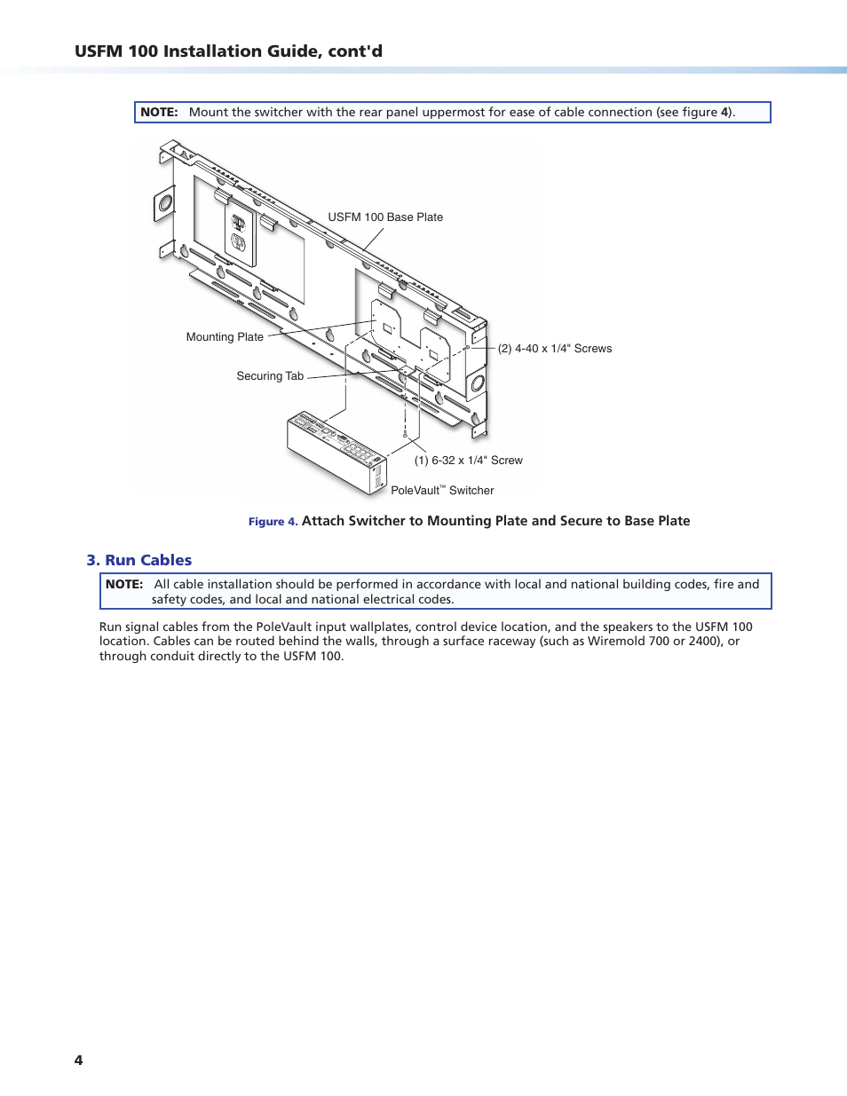 Usfm 100 installation guide, cont'd | Extron Electronics USFM 100 Installation imp User Manual | Page 4 / 8