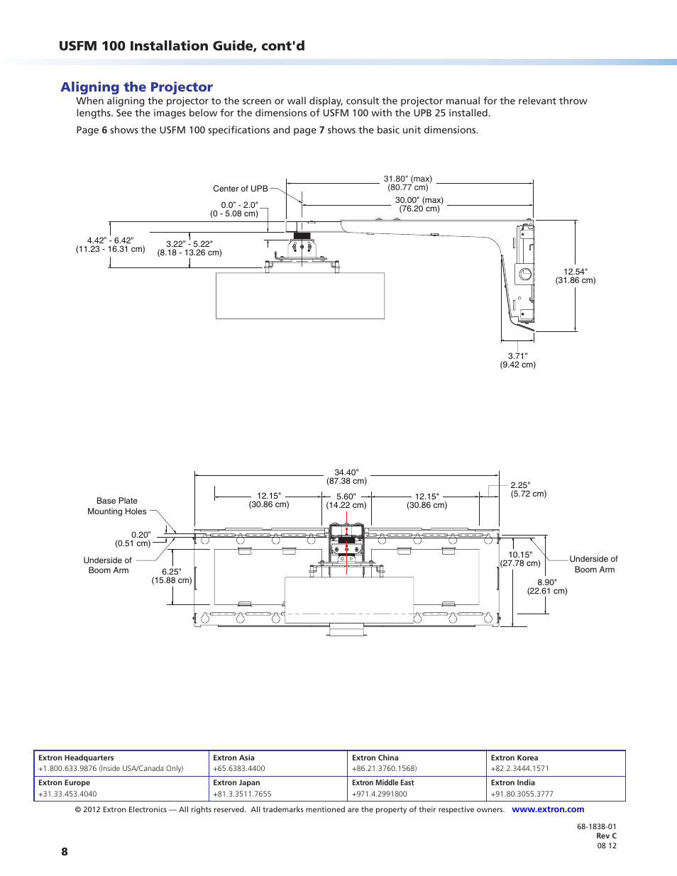 Usfm 100 installation guide, cont'd, Aligning the projector | Extron Electronics USFM 100 Installation imp User Manual | Page 8 / 8