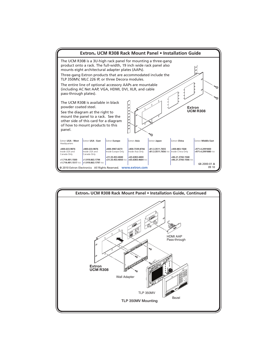 Extron Electronics UCM R308 Rack Mount Panel Installation User Manual | 1 page