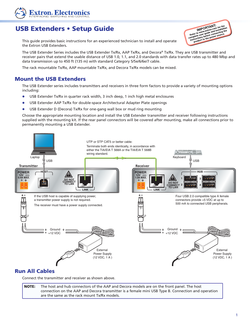 Extron Electronics USB Extenders Setup Guide User Manual | 2 pages