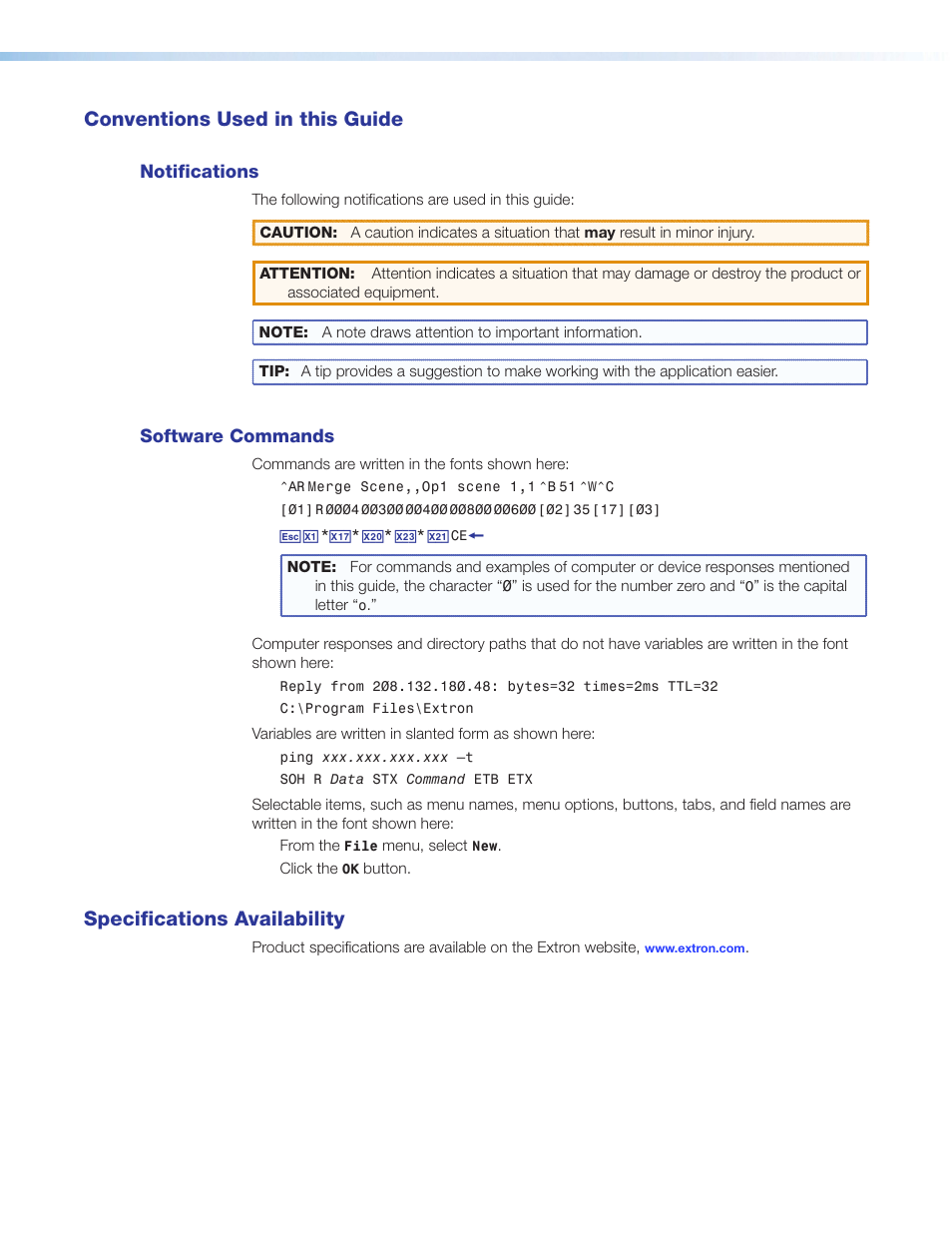 Conventions used in this guide, Specifications availability | Extron Electronics USB Extenders User Guide User Manual | Page 4 / 23