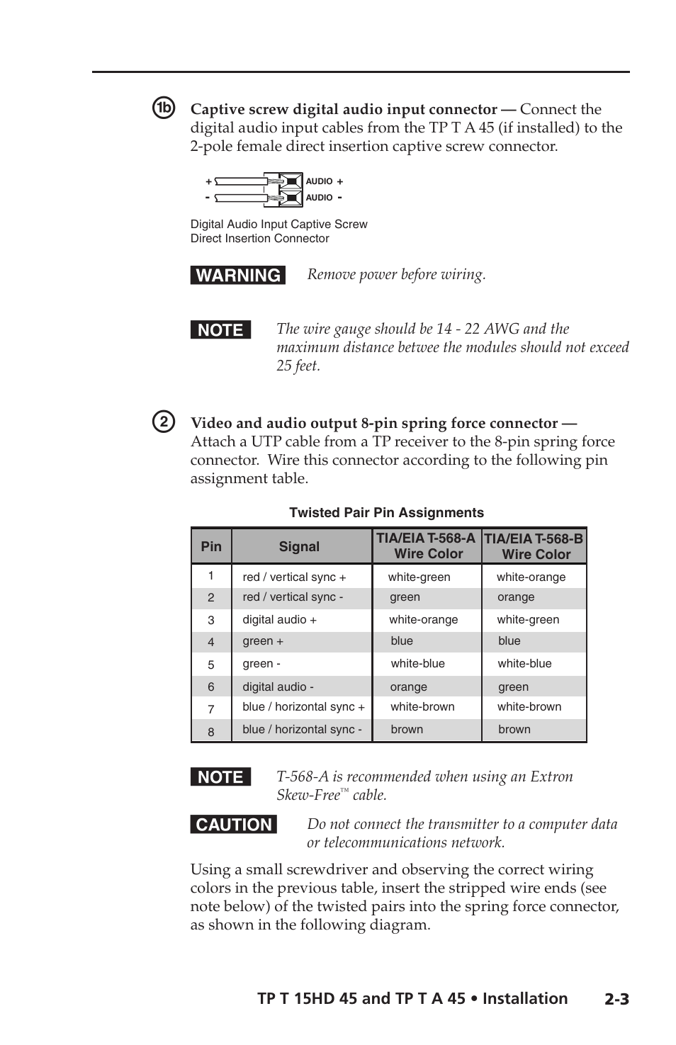 Extron Electronics TP T 15HD 45, TP T A 45 User Guide User Manual | Page 13 / 28