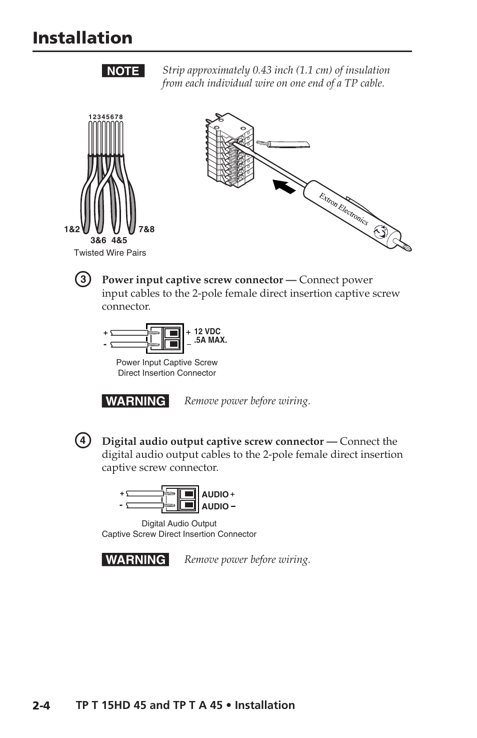 Installation | Extron Electronics TP T 15HD 45, TP T A 45 User Guide User Manual | Page 14 / 28