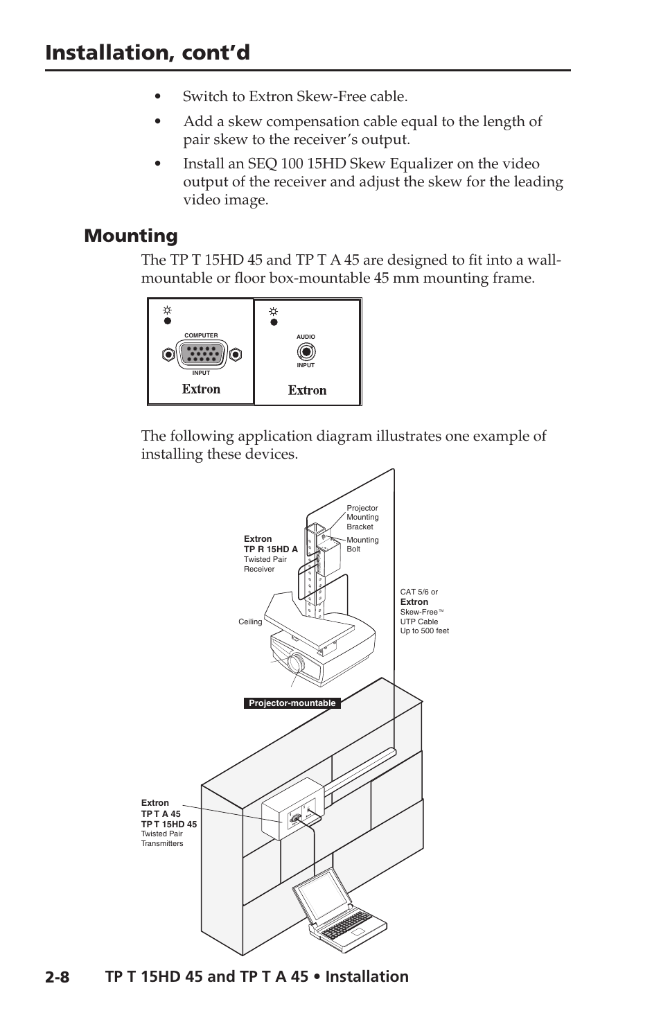 Mounting, Mounting -8, 45 modules. see | Installation, cont’d | Extron Electronics TP T 15HD 45, TP T A 45 User Guide User Manual | Page 18 / 28