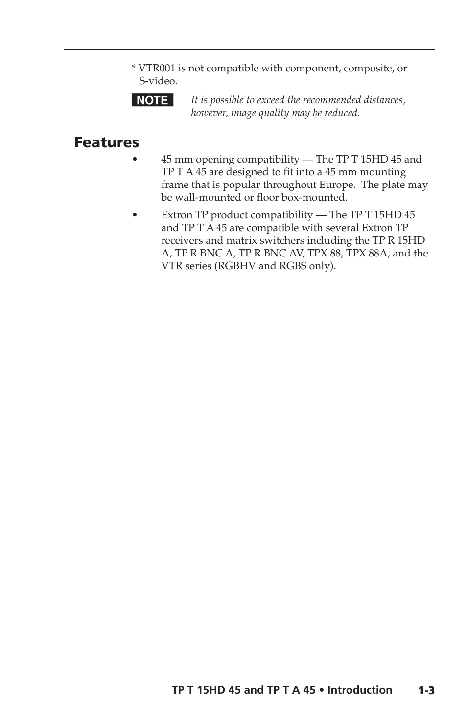 Features | Extron Electronics TP T 15HD 45, TP T A 45 User Guide User Manual | Page 9 / 28