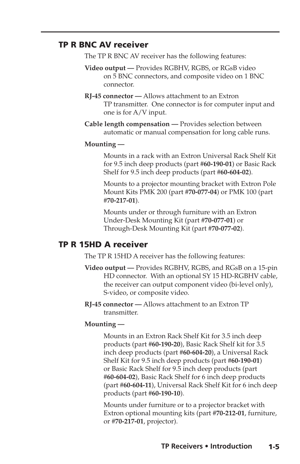 Tp r bnc av receiver, Tp r 15hd a receiver | Extron Electronics TP Receivers User Guide User Manual | Page 11 / 44