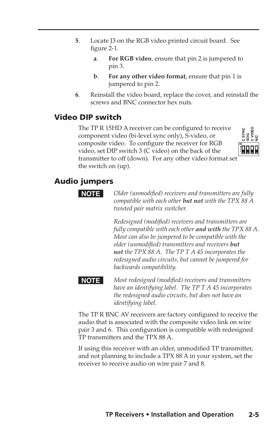 Video dip switch, Audio jumpers | Extron Electronics TP Receivers User Guide User Manual | Page 17 / 44