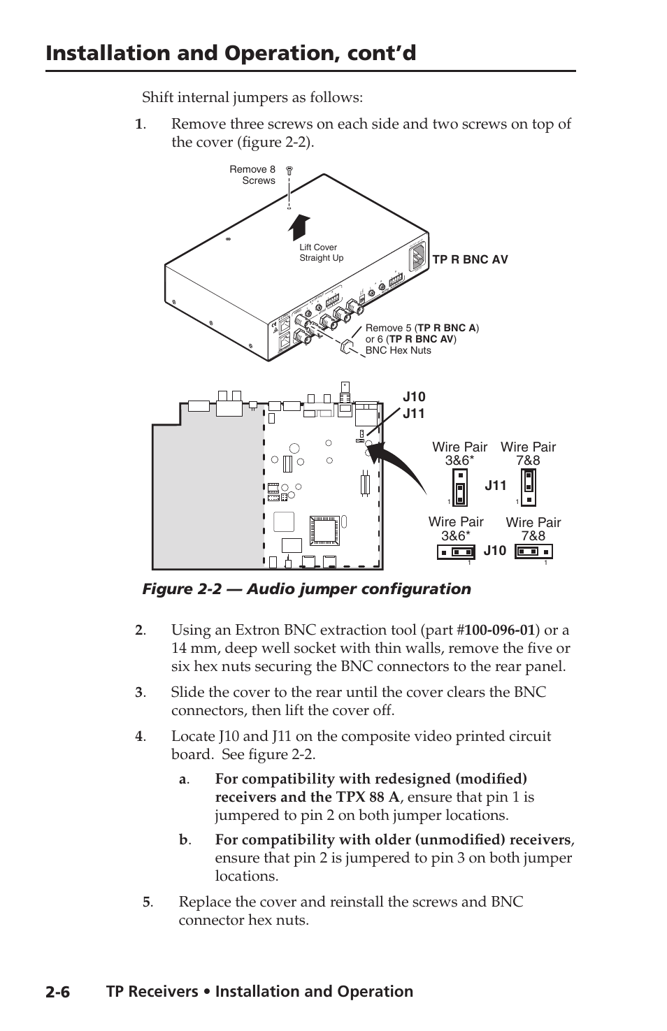 Installation and operation, cont’d, Tp receivers • installation and operation, Figure 2-2 — audio jumper configuration | Extron Electronics TP Receivers User Guide User Manual | Page 18 / 44