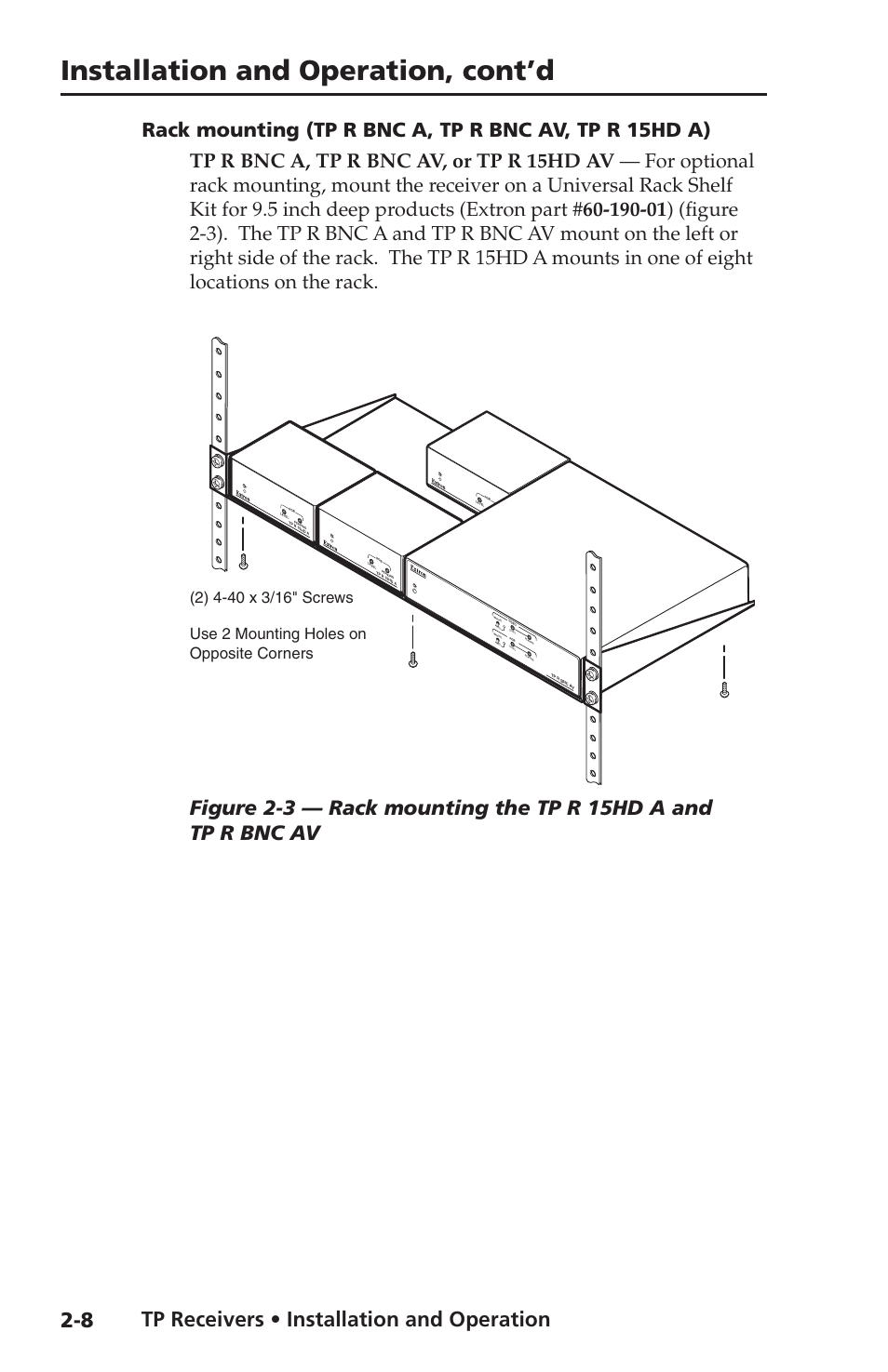 Installation and operation, cont’d, Tp receivers • installation and operation | Extron Electronics TP Receivers User Guide User Manual | Page 20 / 44