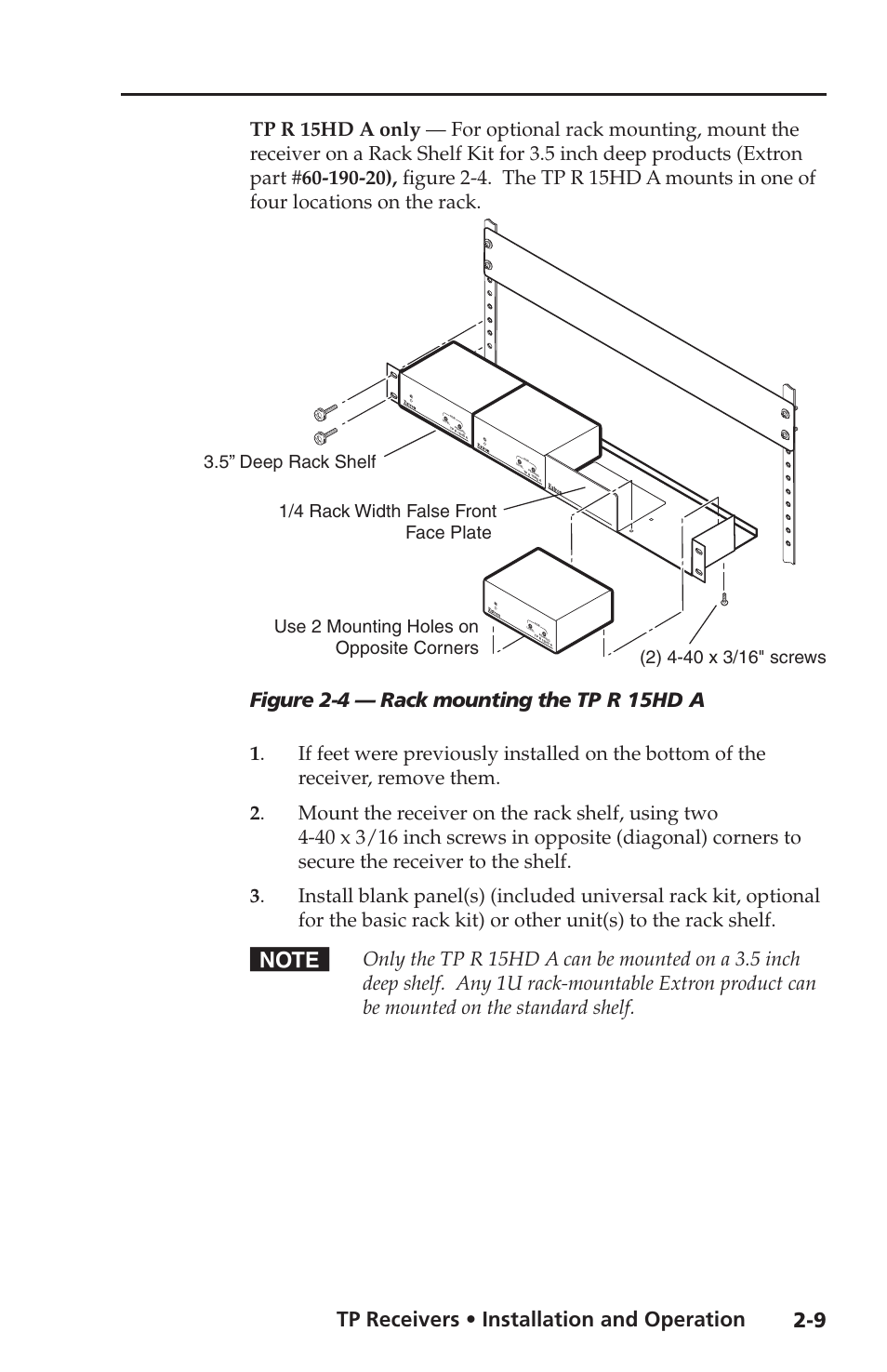Tp receivers • installation and operation, Figure 2-4 — rack mounting the tp r 15hd a | Extron Electronics TP Receivers User Guide User Manual | Page 21 / 44