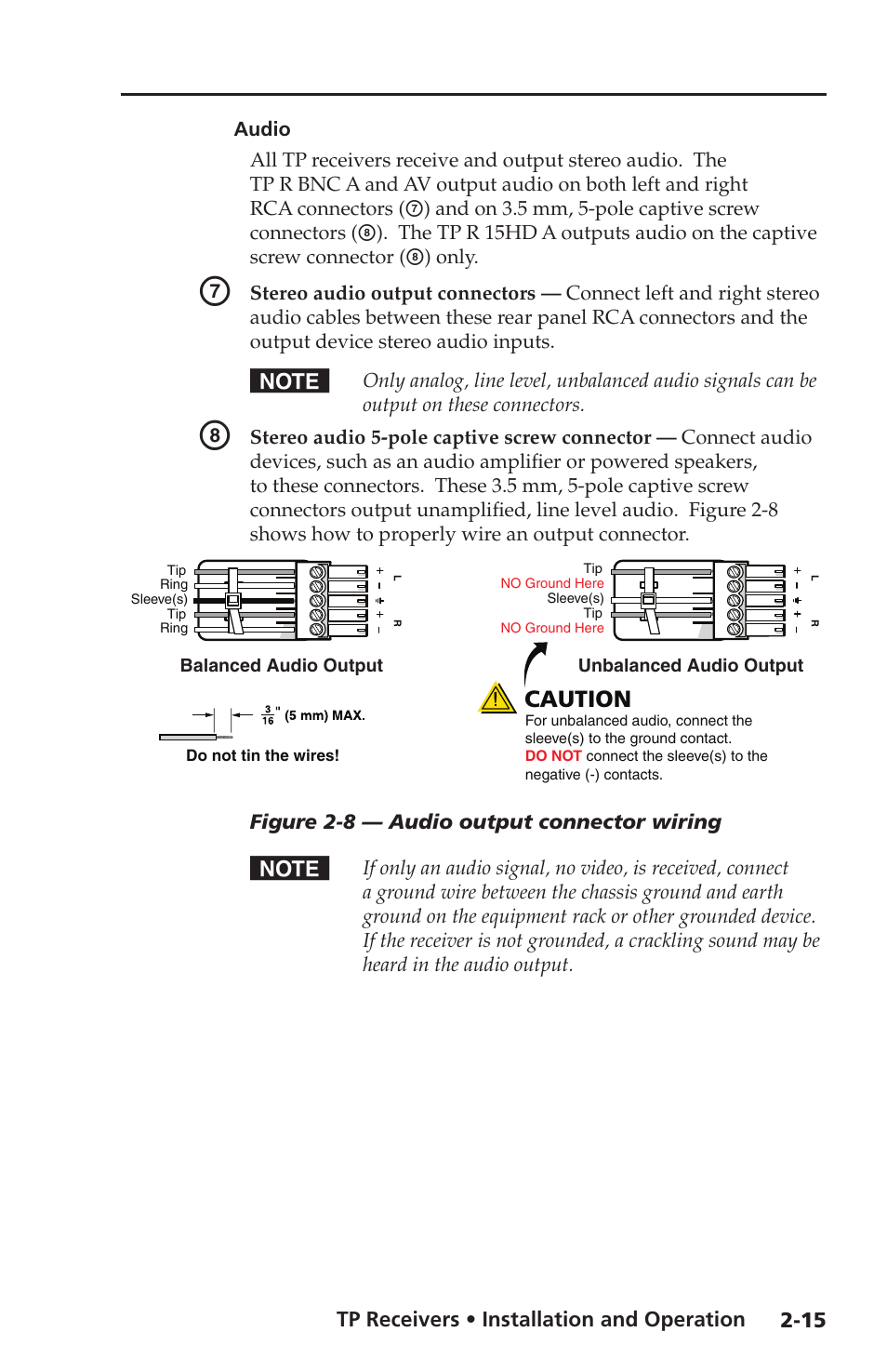 Audio, Caution | Extron Electronics TP Receivers User Guide User Manual | Page 27 / 44
