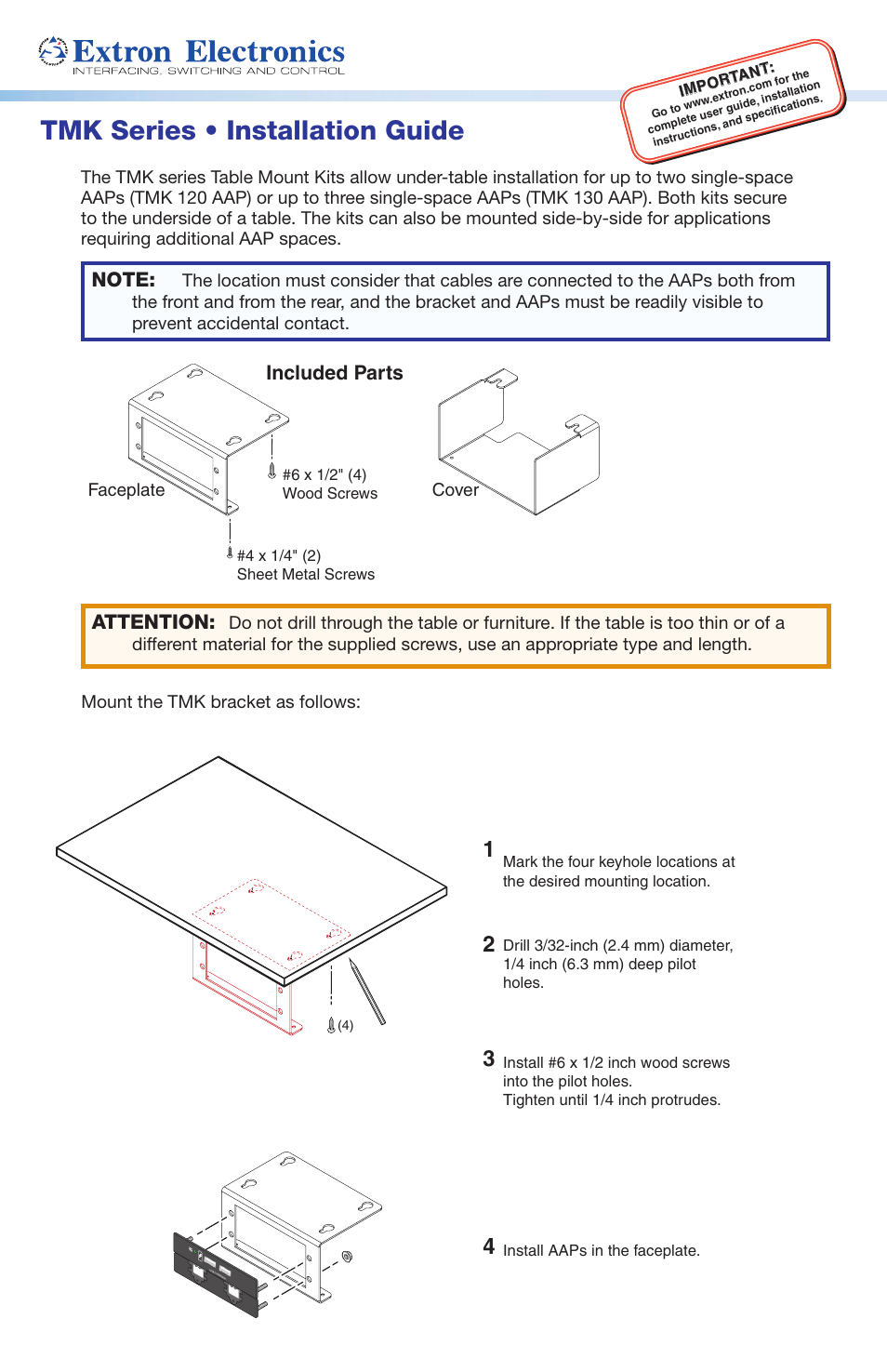 Extron Electronics TMK Series Installation User Manual | 2 pages