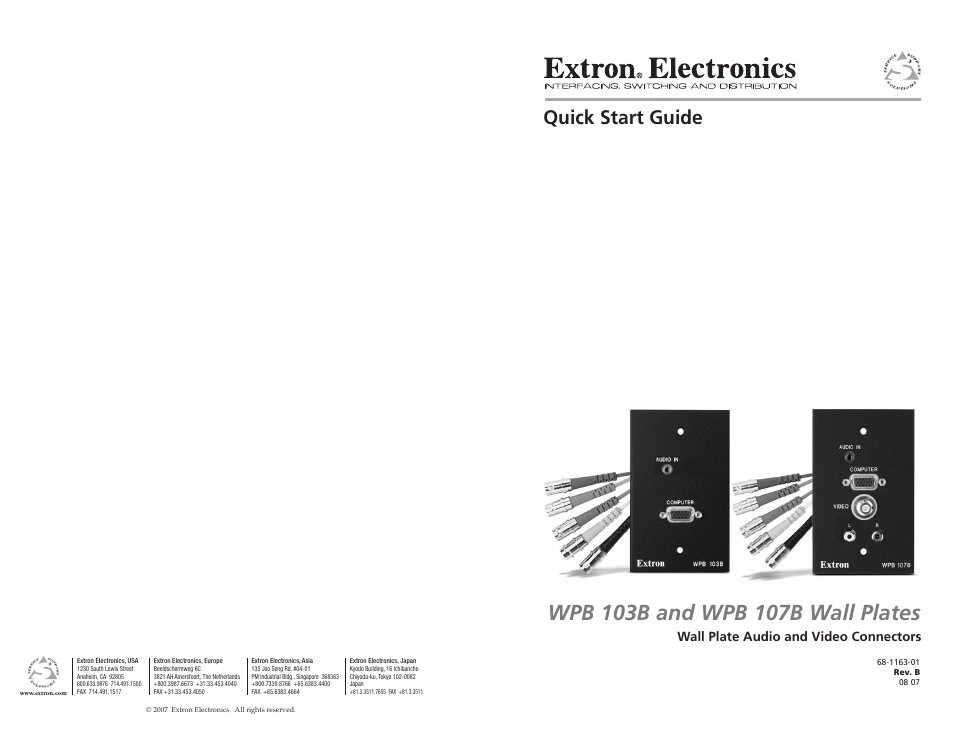 Extron Electronics WPB 103B and WPB 107B Wall Plates Quick Start User Manual | 4 pages