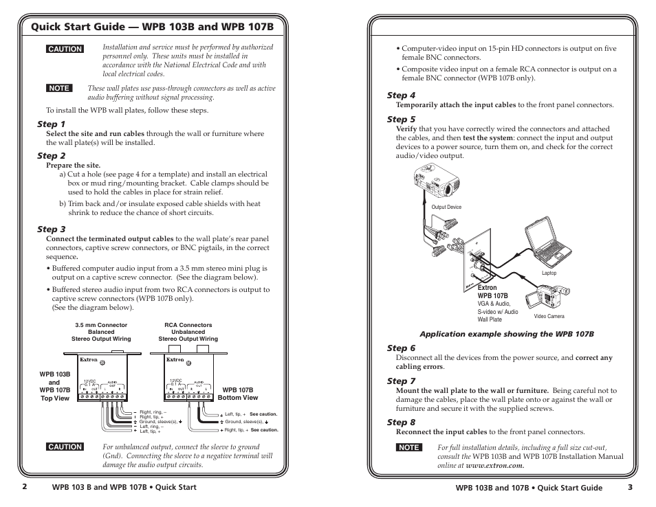 Co mp ut er r l s-v ide o, Co mp ut er au dio in l r vid eo | Extron Electronics WPB 103B and WPB 107B Wall Plates Quick Start User Manual | Page 3 / 4