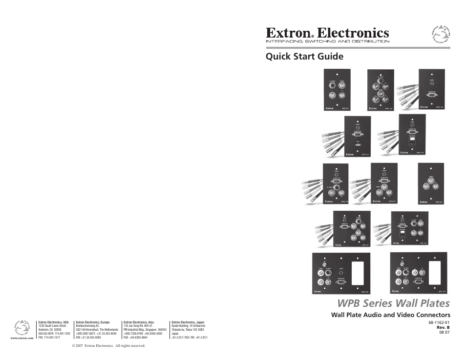 Extron Electronics WPB Series Wall Plates Quick Start User Manual | 5 pages
