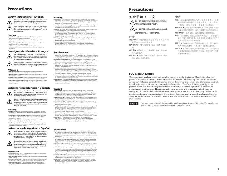 Precautions, 安全须知 • 中文, Instrucciones de seguridad • español | Fcc class a notice | Extron Electronics WPB Series Wall Plates Quick Start User Manual | Page 2 / 5