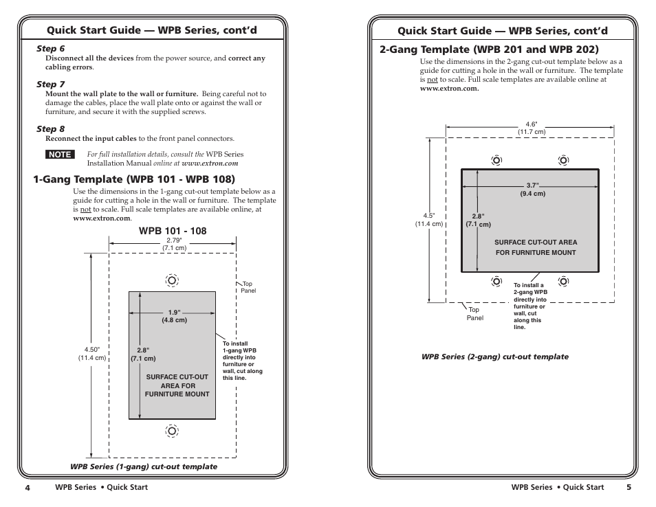 Quick start guide — wpb series, cont’d | Extron Electronics WPB Series Wall Plates Quick Start User Manual | Page 4 / 5