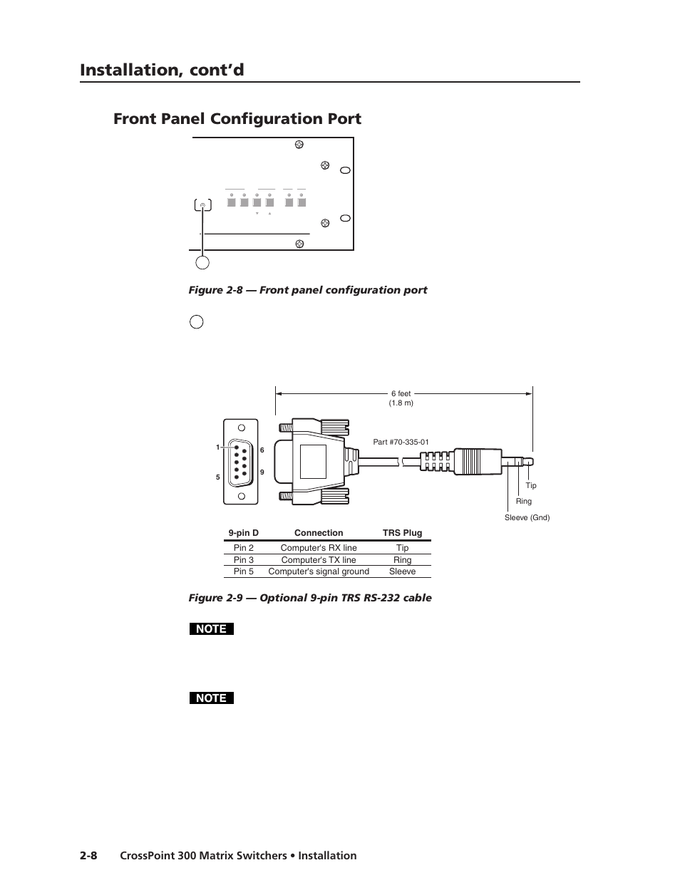 Front panel configuration port, Installation, cont’d, Figure 2-8 — front panel configuration port | Extron Electronics CrossPoint 300 Series User Manual | Page 22 / 104