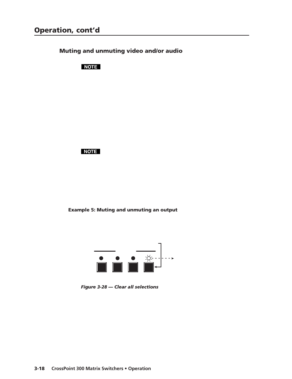 Muting and unmuting video and/or audio, Example 5: muting and unmuting an output, Operation, cont’d | Extron Electronics CrossPoint 300 Series User Manual | Page 42 / 104