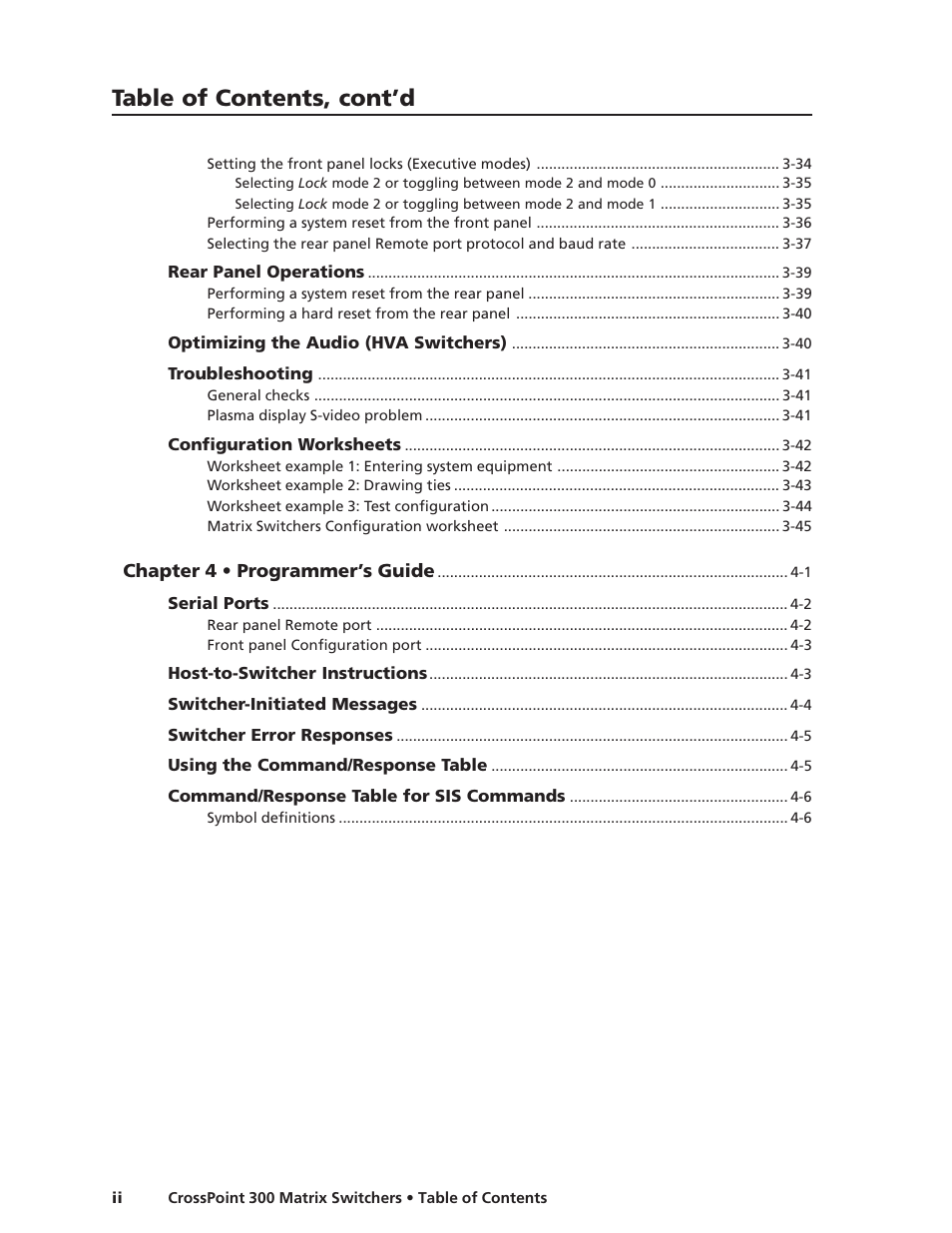 Table of contents, cont’d | Extron Electronics CrossPoint 300 Series User Manual | Page 6 / 104