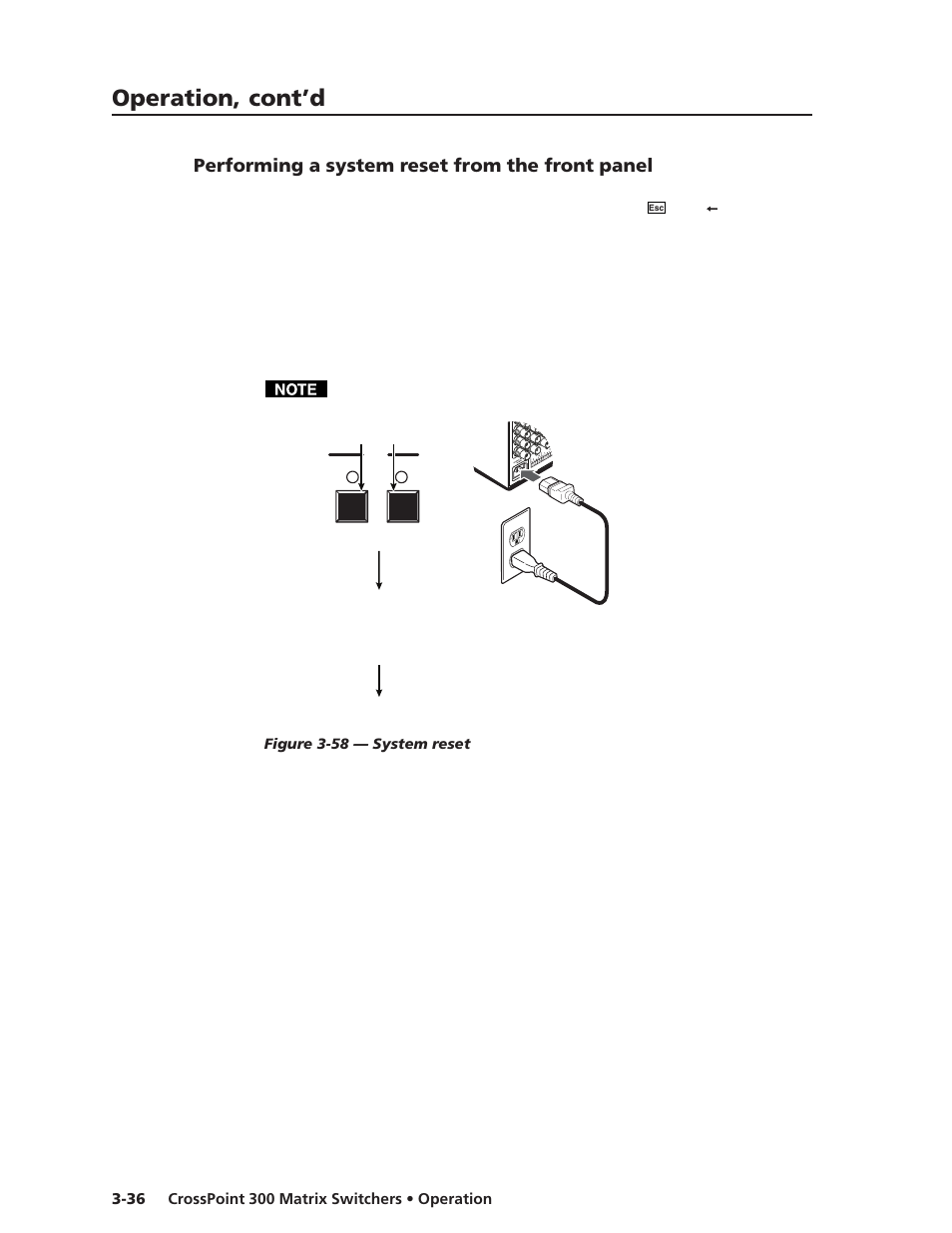 Performing a system reset from the front panel, Operation, cont’d | Extron Electronics CrossPoint 300 Series User Manual | Page 60 / 104