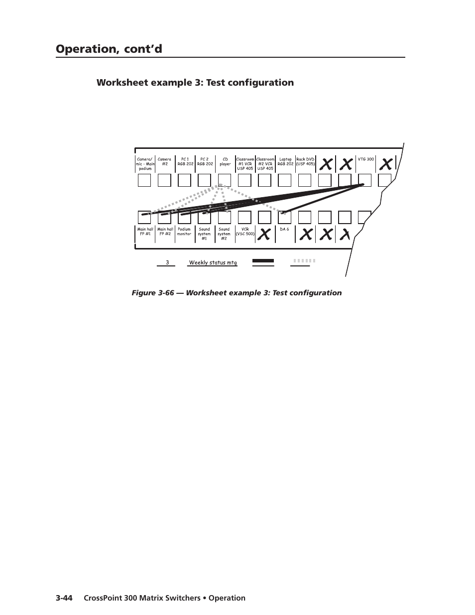 Worksheet example 3: test configuration, Operation, cont’d | Extron Electronics CrossPoint 300 Series User Manual | Page 68 / 104