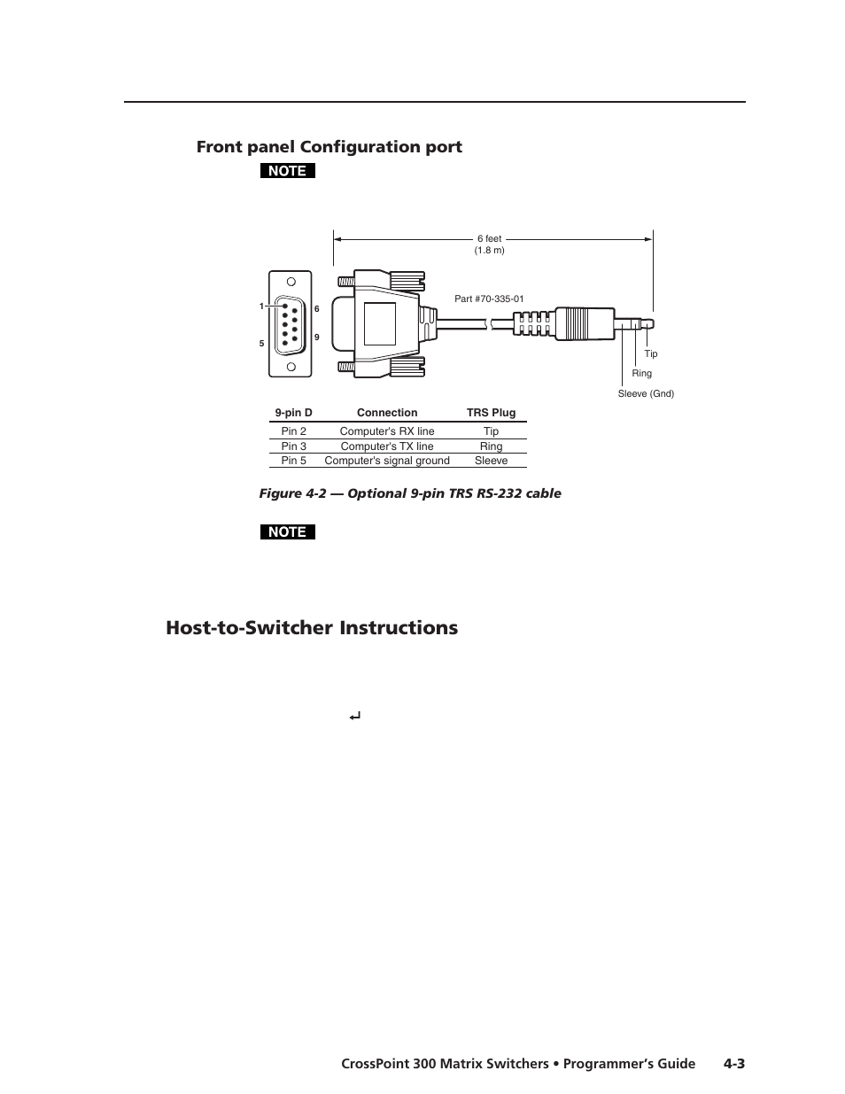 Front panel configuration port, Host-to-switcher instructions | Extron Electronics CrossPoint 300 Series User Manual | Page 73 / 104