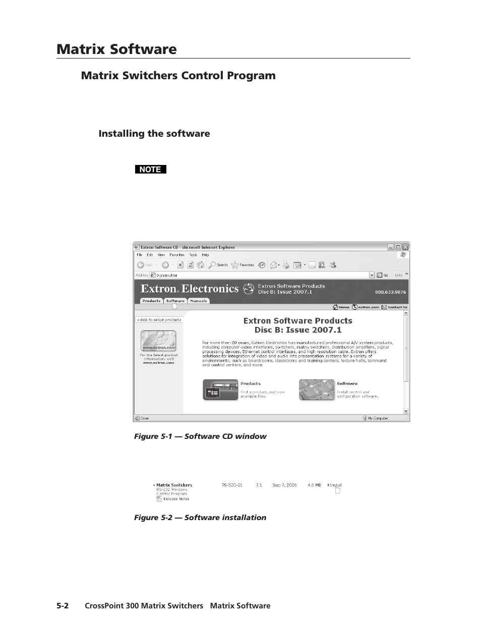 Matrix switchers control program, Installing the software, Matrix software | Matrix software, cont’d | Extron Electronics CrossPoint 300 Series User Manual | Page 84 / 104