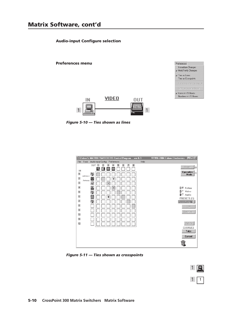 Audio-input configure selection, Preferences menu, Matrix software, cont’d | Extron Electronics CrossPoint 300 Series User Manual | Page 92 / 104