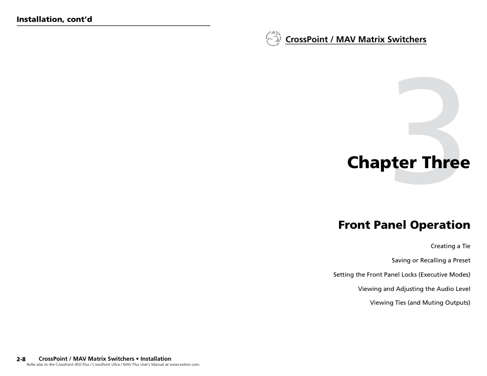 Chapter 3 • front panel operation | Extron Electronics MAV Plus Series Setup Guide User Manual | Page 11 / 22
