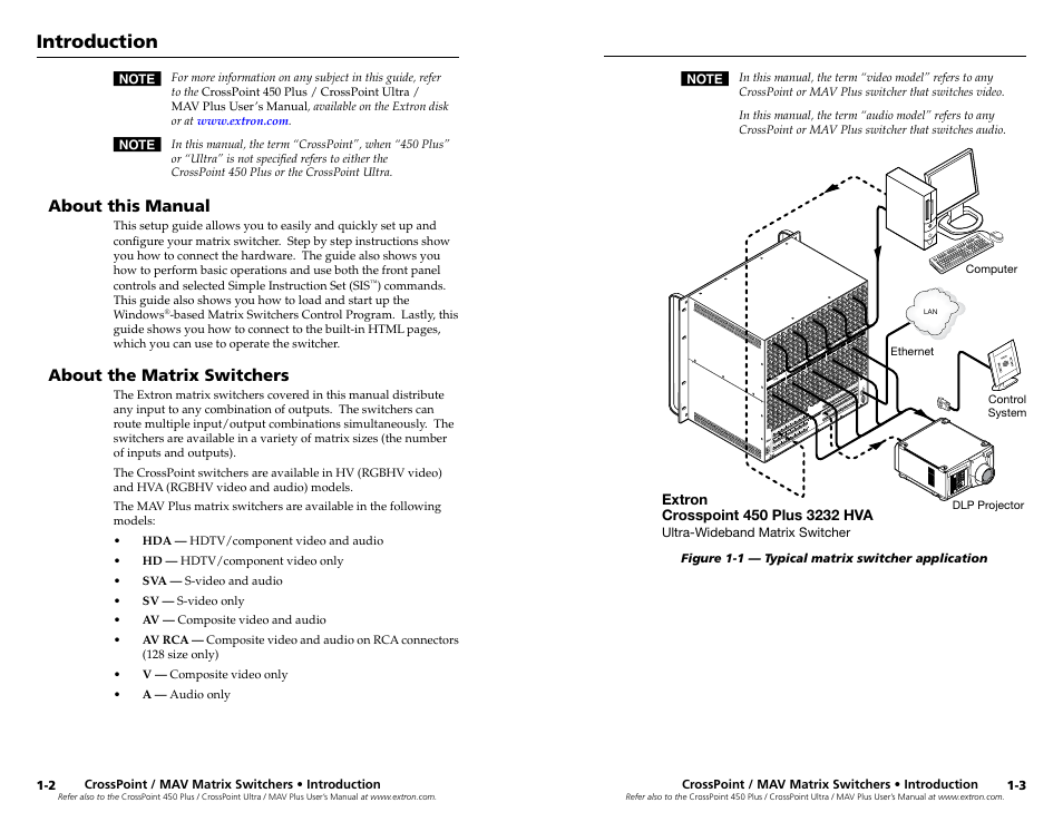 About this manual, About the crosspoint / mav matrix switchers, About the matrix switchers | Extron Electronics MAV Plus Series Setup Guide User Manual | Page 6 / 22