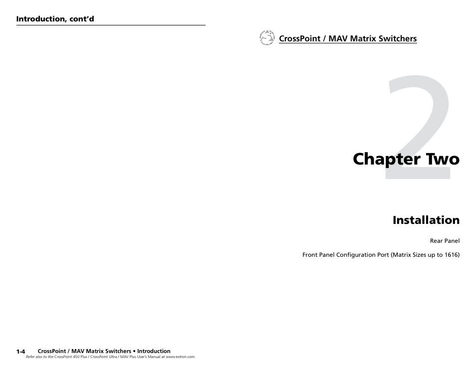 Chapter 2 • installation, Chapter two, Installation | Extron Electronics MAV Plus Series Setup Guide User Manual | Page 7 / 22