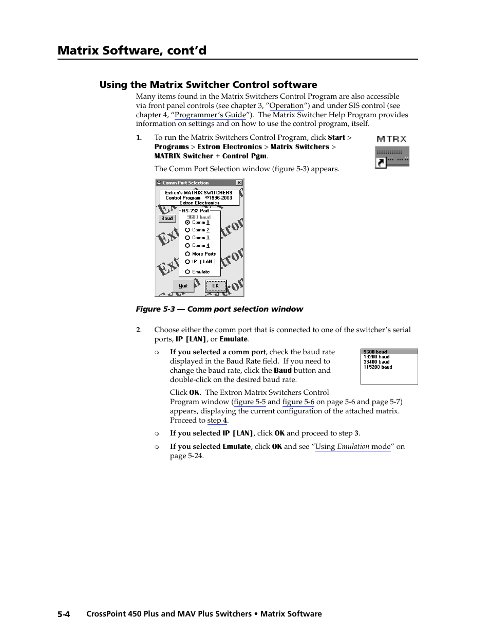 Using the matrix switcher control software, Using.the.matrix.switcher.control.software -4, Matrix software, cont’d | Extron Electronics MAV Plus series Large Scale User Guide User Manual | Page 116 / 186