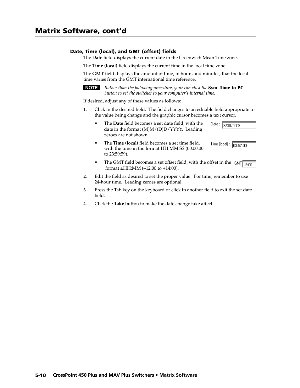 Date, time (local), and gmt (offset) fields, Date,.time.(local),.and.gmt.(offset).fields -10, Matrix software, cont’d | Extron Electronics MAV Plus series Large Scale User Guide User Manual | Page 122 / 186