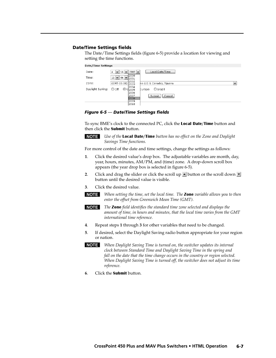 Date/time settings fields, Date/time.settings.fields -7 | Extron Electronics MAV Plus series Large Scale User Guide User Manual | Page 145 / 186